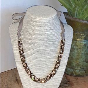 NWOT Ann Taylor Rhinestone & Ribbon Rope Necklace